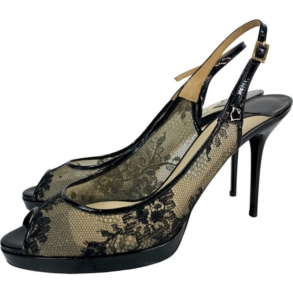 Jimmy Choo Nova Black Floral Lace Mesh Slingback Sandal Heels 41.5 - Picture 9 of 14